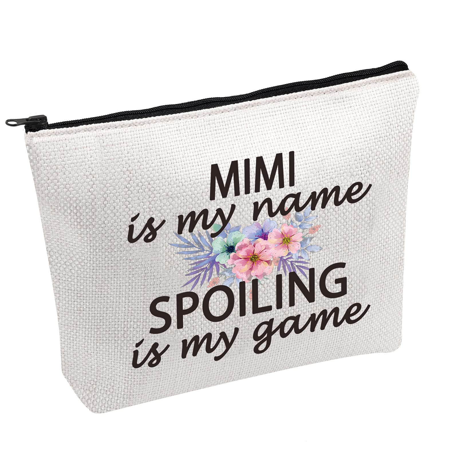 PWHAOO Grandma Mimi Gift Mimi Is My Name Spoiling Is My Game Best Mimi Ever Cosmetic Make Up Storage Bag Gift (Mimi Bag)