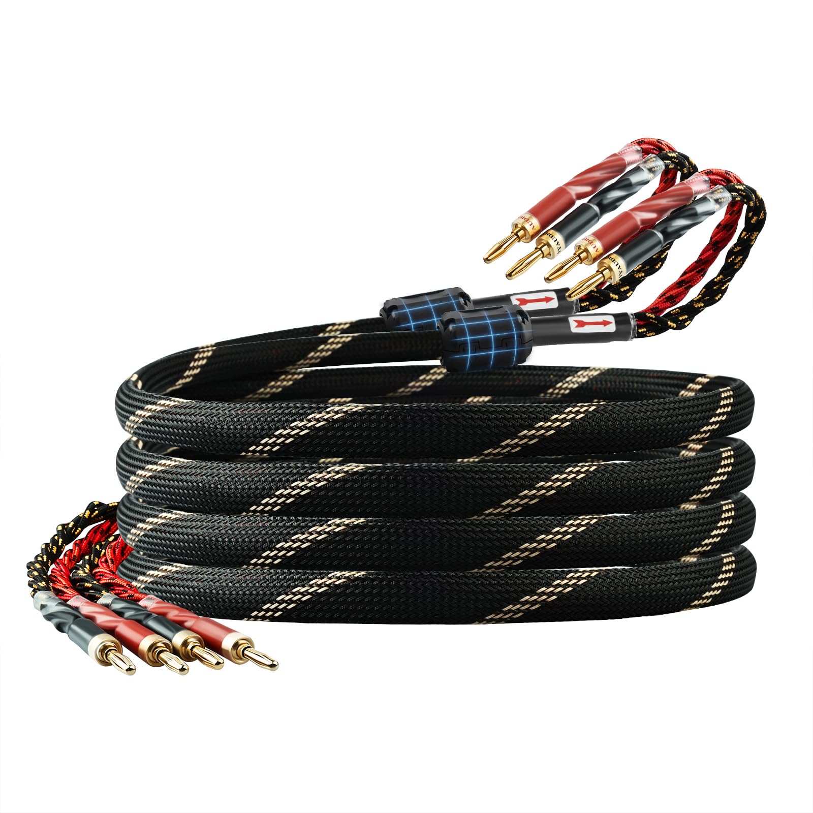 Cavo audio per altoparlanti HiFi audiophile 12AWG, nucleo OFC 4N, connettori a banana placcati oro 24 K con treccia di nylon; compatibile con amplificatori, altoparlanti, home theater e