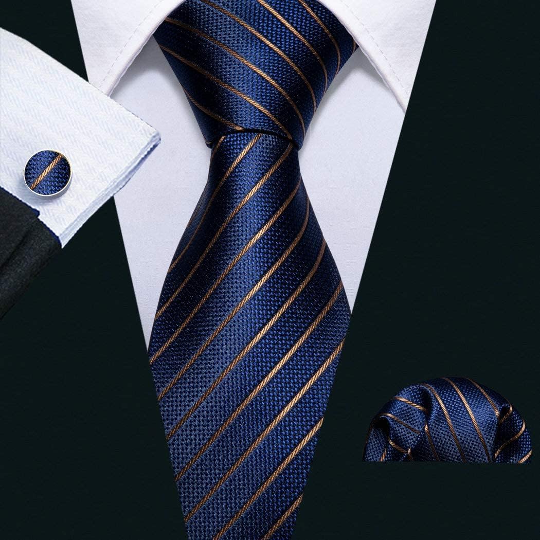 Barry.Wang Tie Sets for Men Silk Stripe Necktie Woven Checkered Handkerchief Cufflinks Formal Business Wedding - Image 8
