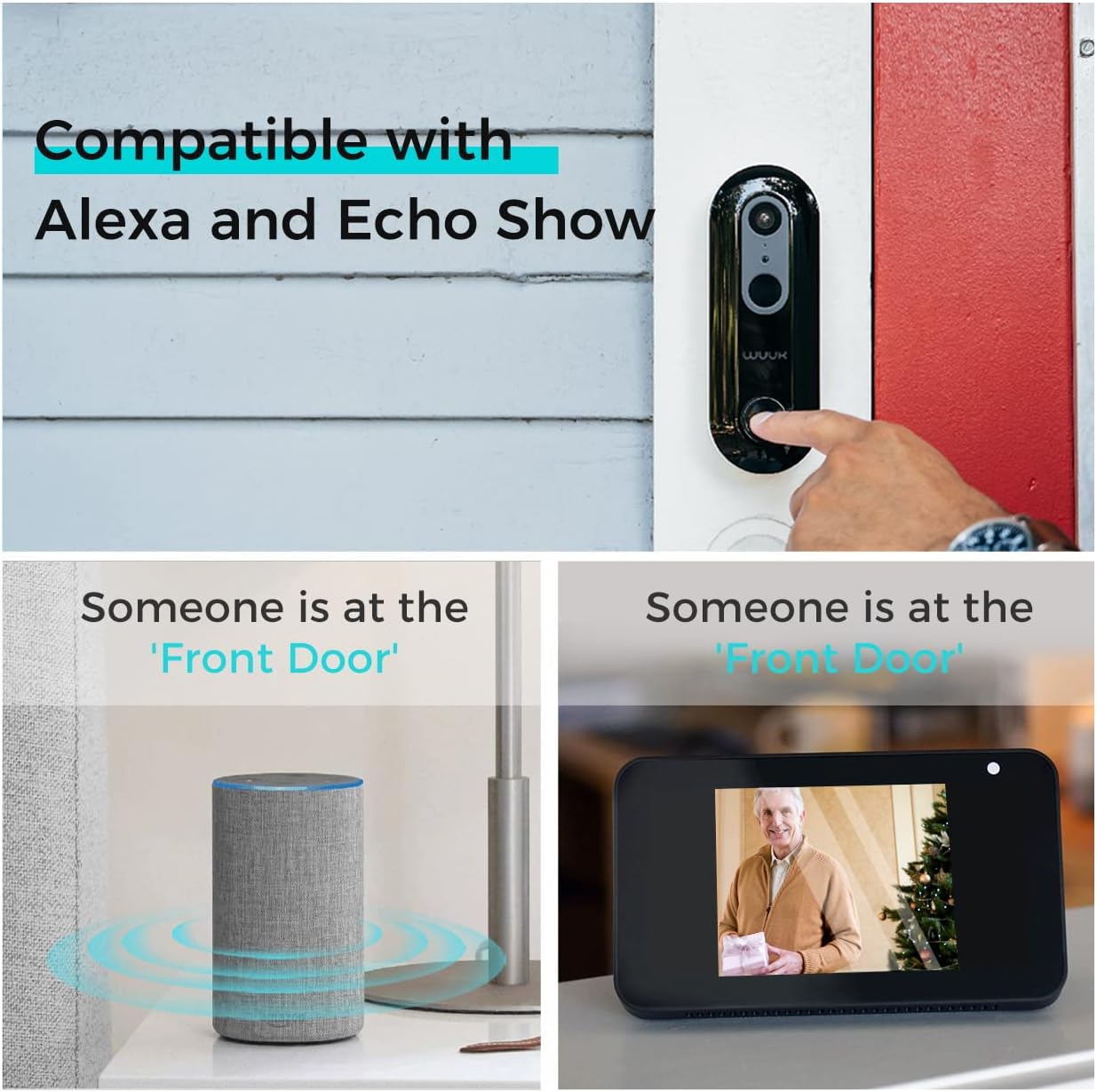 WUUK Smart Video Doorbell Camera wi-fi with Motion Detector, Battery-Powered, 1080p Door Camera Wireless, No Monthly Fee, Easy Installation, SDcard/Cloud Storage, Alexa Compatible (Black)