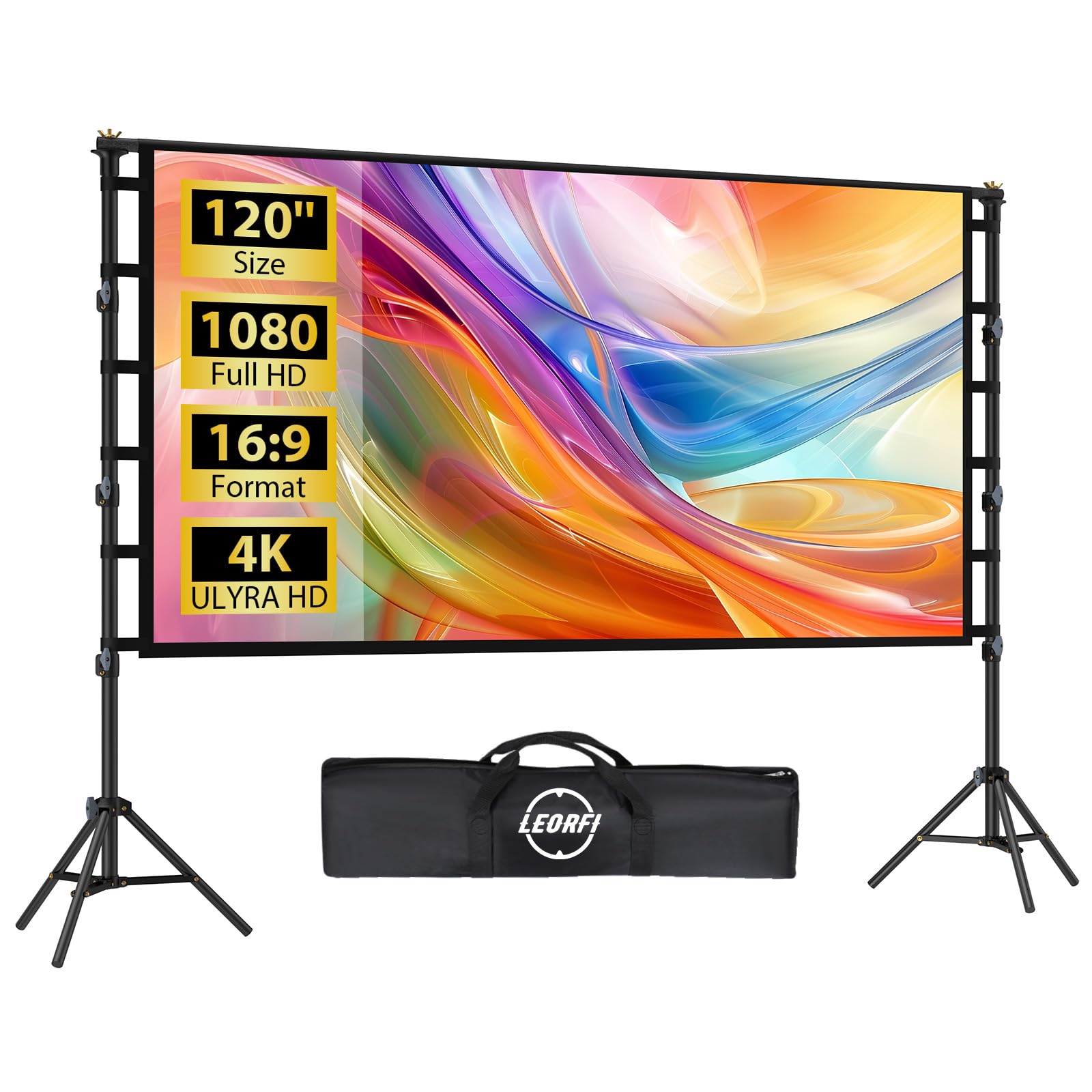 Pantalla Proyector Portátil 120 Pulgadas con tripode - Pantalla de Proyección Soporte 16:9 4K Full HD Pantalla de Cine Interior Altura Ajustable para Cine casa Camping Eventos Recreativos