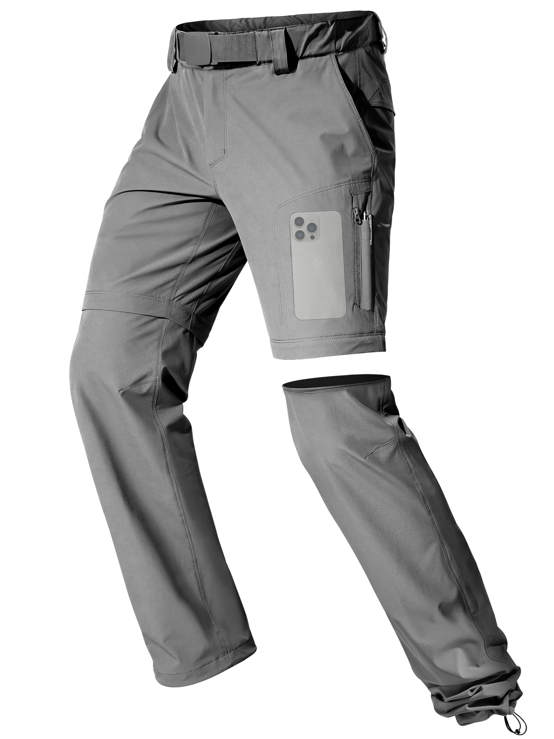FREE SOLDIER Mens Outdoor Convertible Hiking Pants Lightweight Quick Dry Zip Off Fishing Pants with Belt