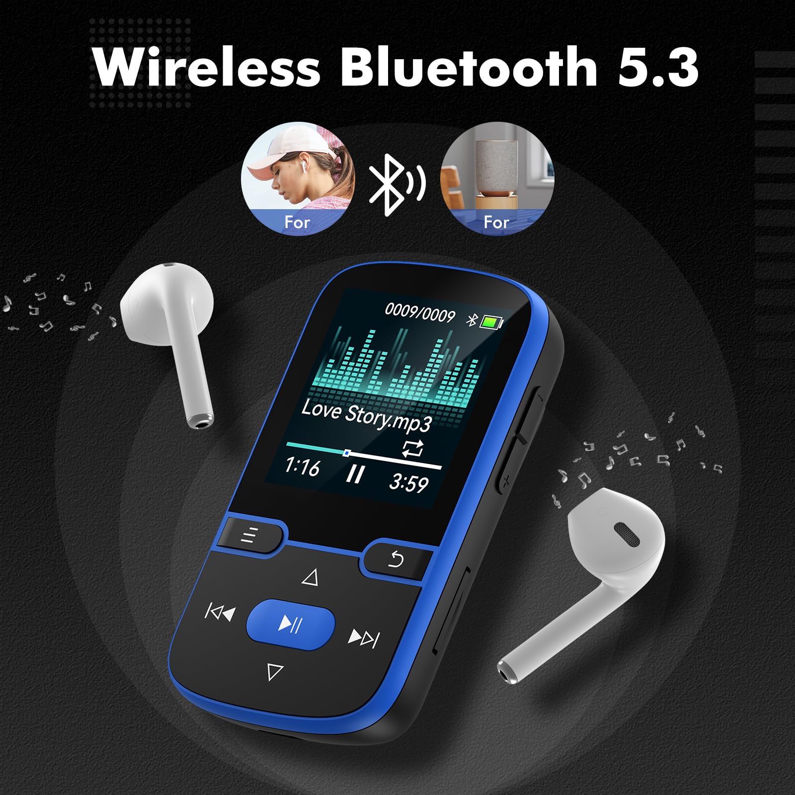 Lecteur MP3 64 Go avec clip Bluetooth 5.3 Lecteur de musique portable pour