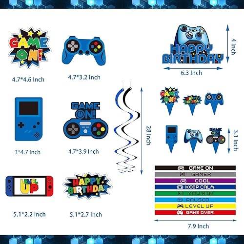 Miniatura 4 de Mpanwen Decoración de fiesta de cumpleaños de jugador azul, 218 piezas, suministros de fiesta de videojuegos para fiesta de cumpleaños de niños,