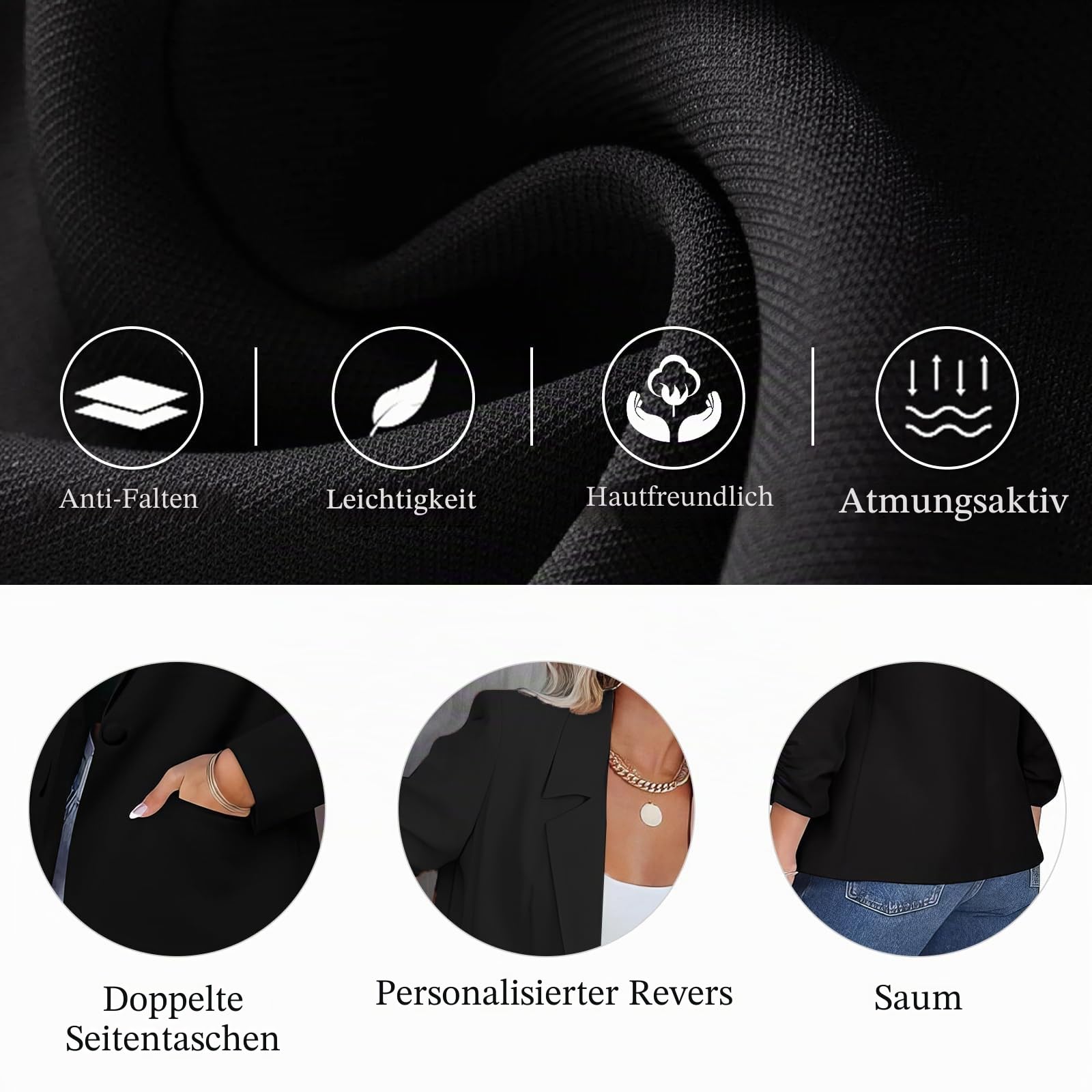 Damen-Blazer - Locker Sitzende, Einreihige Anzugjacke mit Offener Vorderseite für die Arbeit, Langärmelige Businessjacke mit Reverskragen