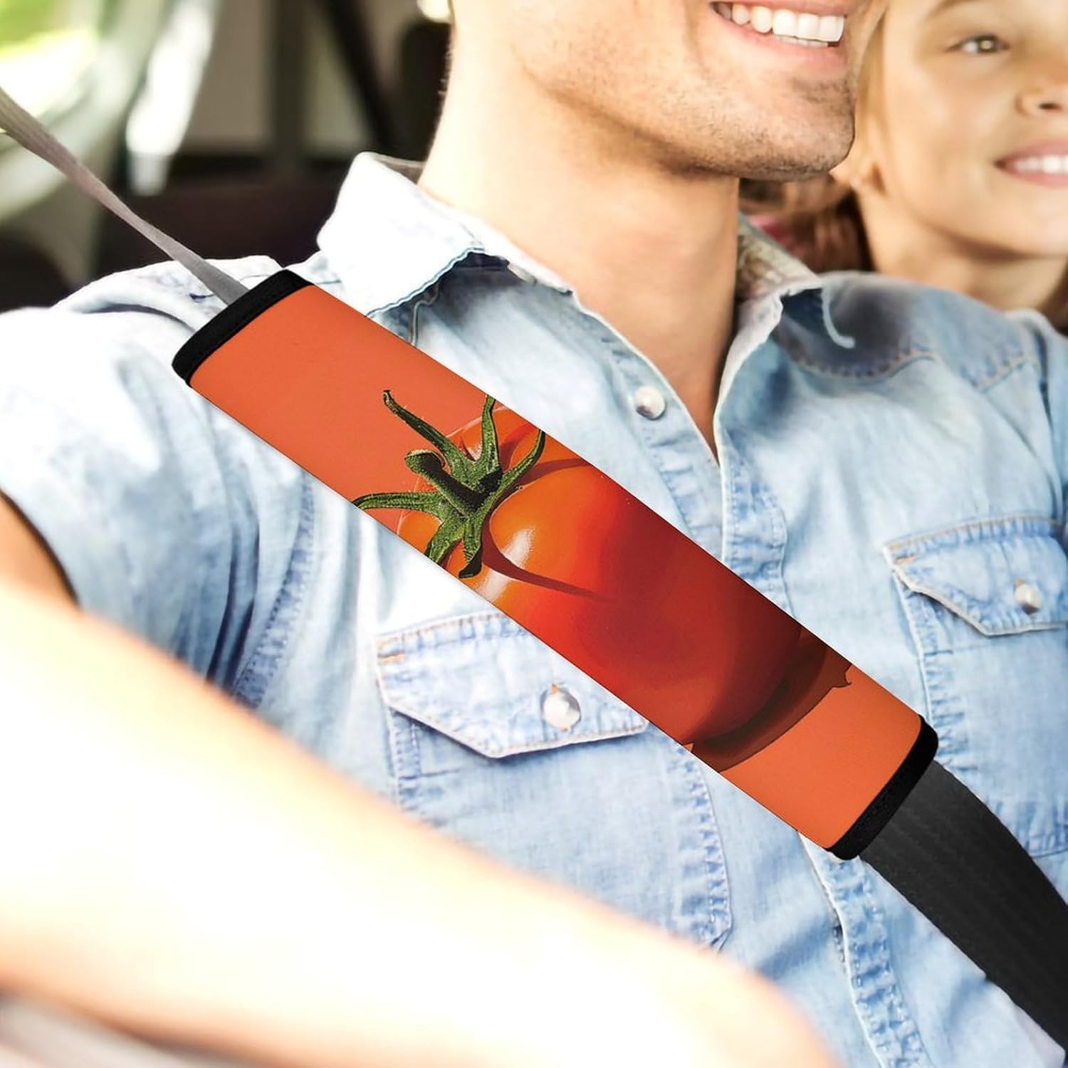 2 PCS Super Soft Car Seat Belt Pad, Cute Orange Tomato Image Printed Waterproof Sweat-Absorbing Seat Belt Covers Backpack Shoulder Pad for All Car Seats Baby Strollers