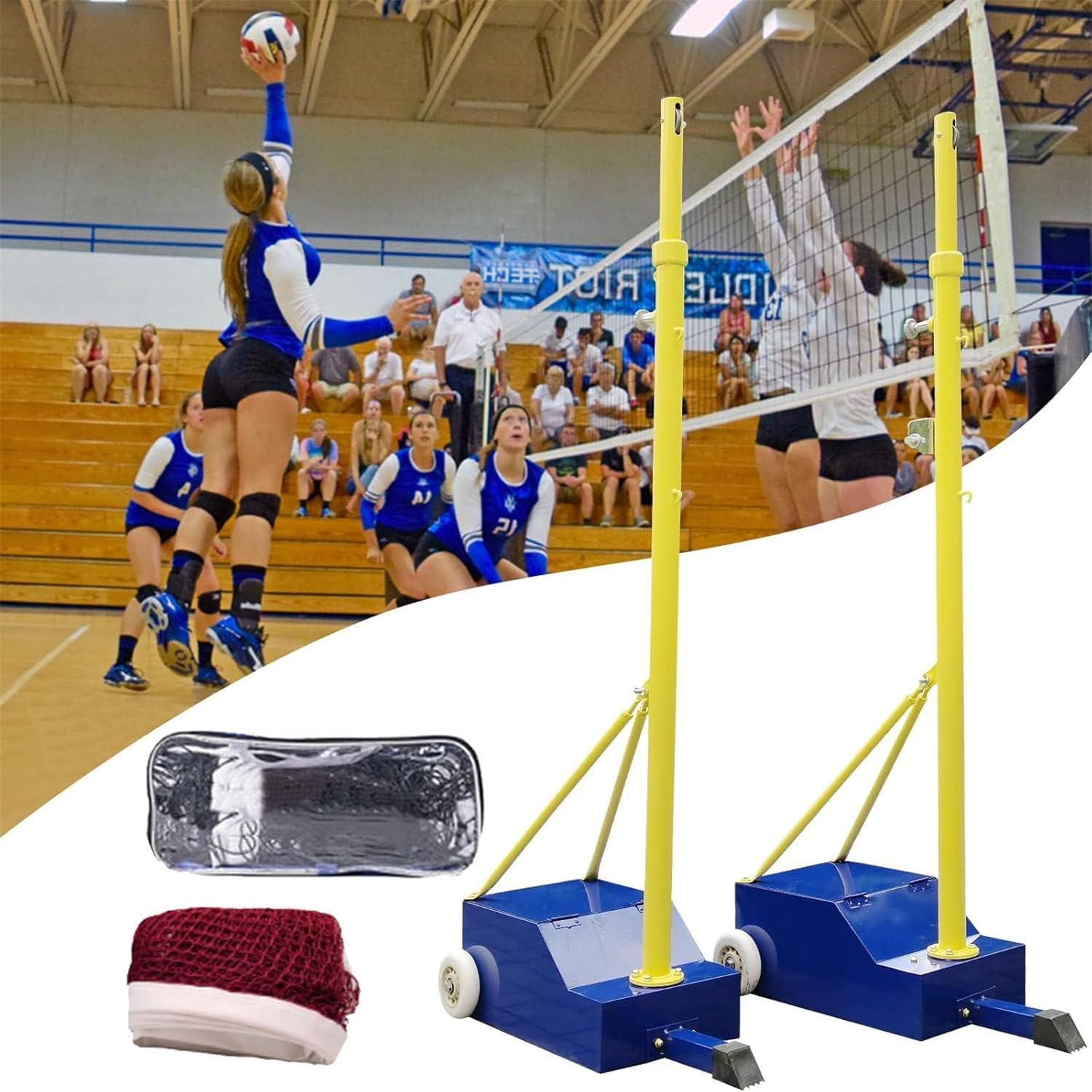 Volleyball/Badminton Poles with Net,Indoor& Outdoor Heavy Duty Volleyball Poles,Badminton Sets for Backyards,5ft-6.8ft Adjustable Height,for Adults Kids Stadium