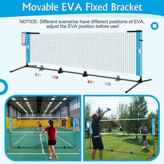 Pickleball Badminton Net Set for Backyards, All-in-One Portable Volleyball Combo Set with Adjustable Net, Volleyball Pickleball Paddles & Badminton Rackets for Indoor Outdoor