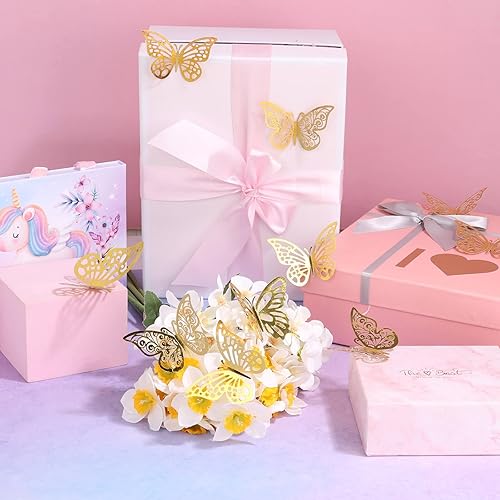 Miniatura 7 de ROADPLUM 20 hojas de papel de regalo de flores, kit de ramo de papel de regalo floral rosa con 100 alfileres de ramo de diamantes, 60 mariposas