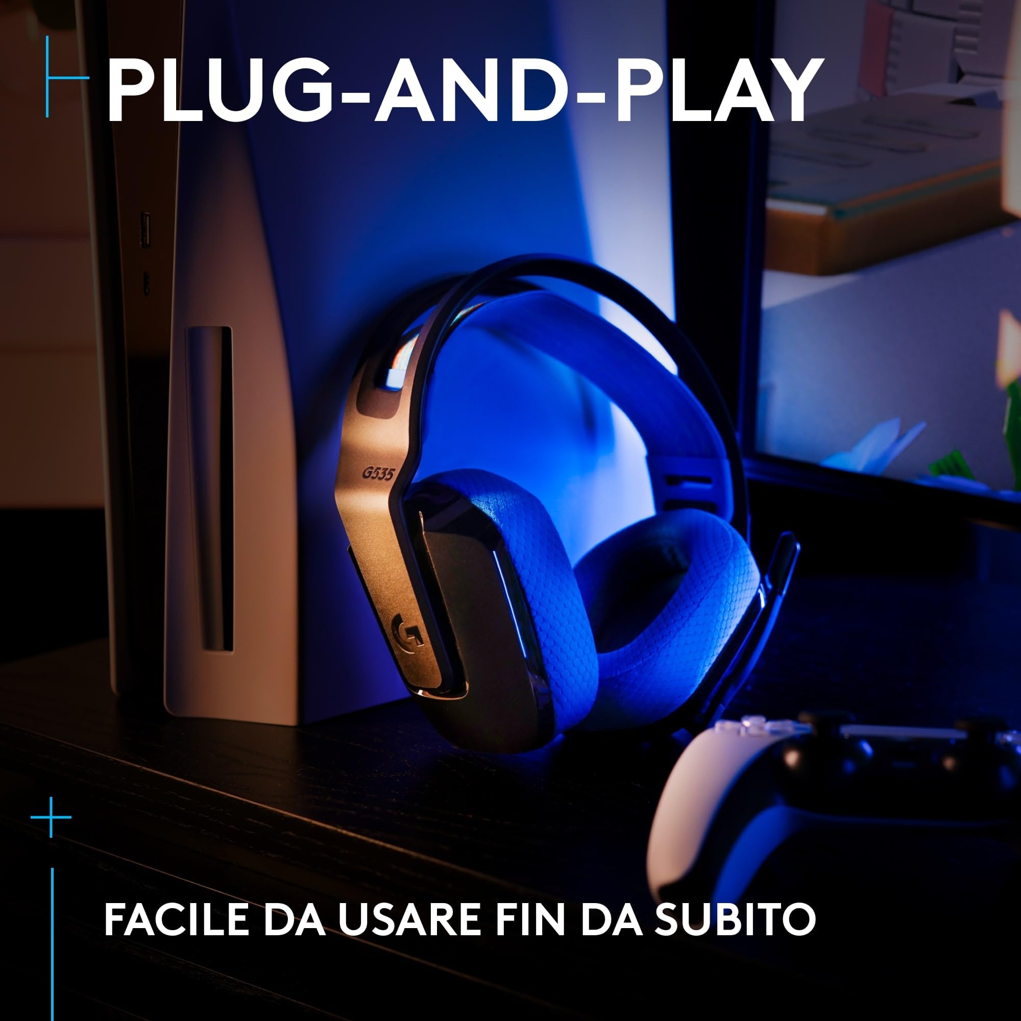 Logitech G G535 Lightspeed Cuffia gaming wireless leggera microfono flip-to-mute 33 ore batteria PS5 PS4 PC USB-C Nero blu