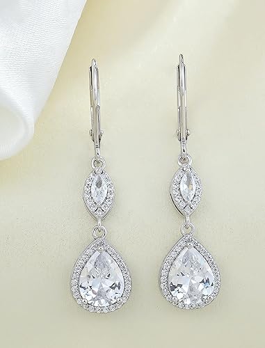 Miniatura 4 de Dangle Drop Earrings for Women, 925 Sterling Silver Wedding Earring 7×9MM Teardrop Birthstones Earrings with Leverback for Brides Jewelry Gifts