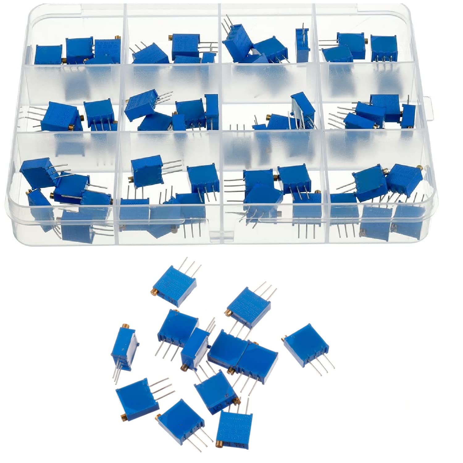 Quad Store 12 Values 60 pcs Variable Resistor 100 to 500K ohm 3296W Multiturn Trimmer Potentiometer Assortment Kit