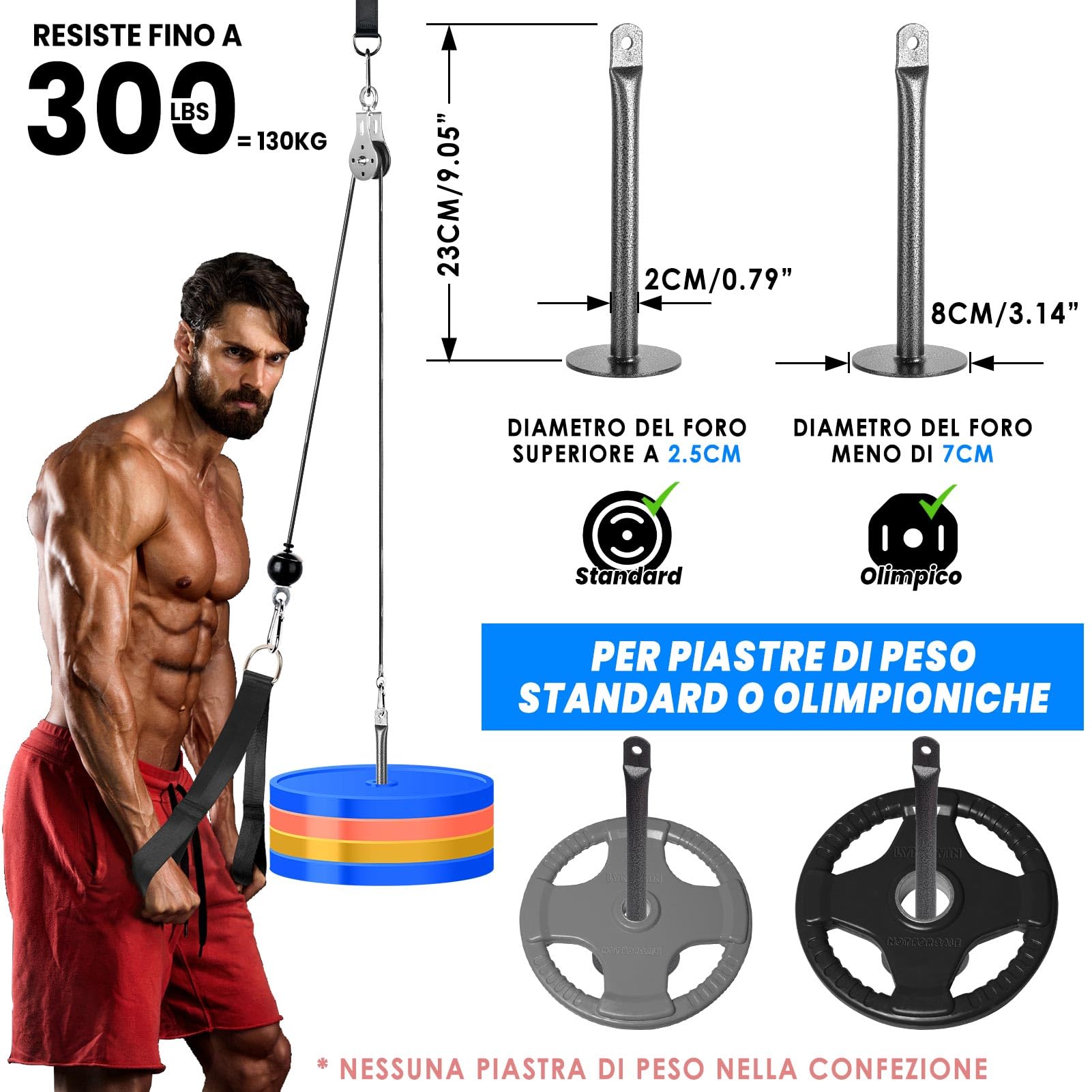 Carrucola Palestra Attrezzatura per Casa, 3 in 1 Lat Machine Palestra Casa con Maniglie Barra per Cavi Incrociati, Fitness Home Gym Accessori Bicipiti Tricipiti Corda Puleggia