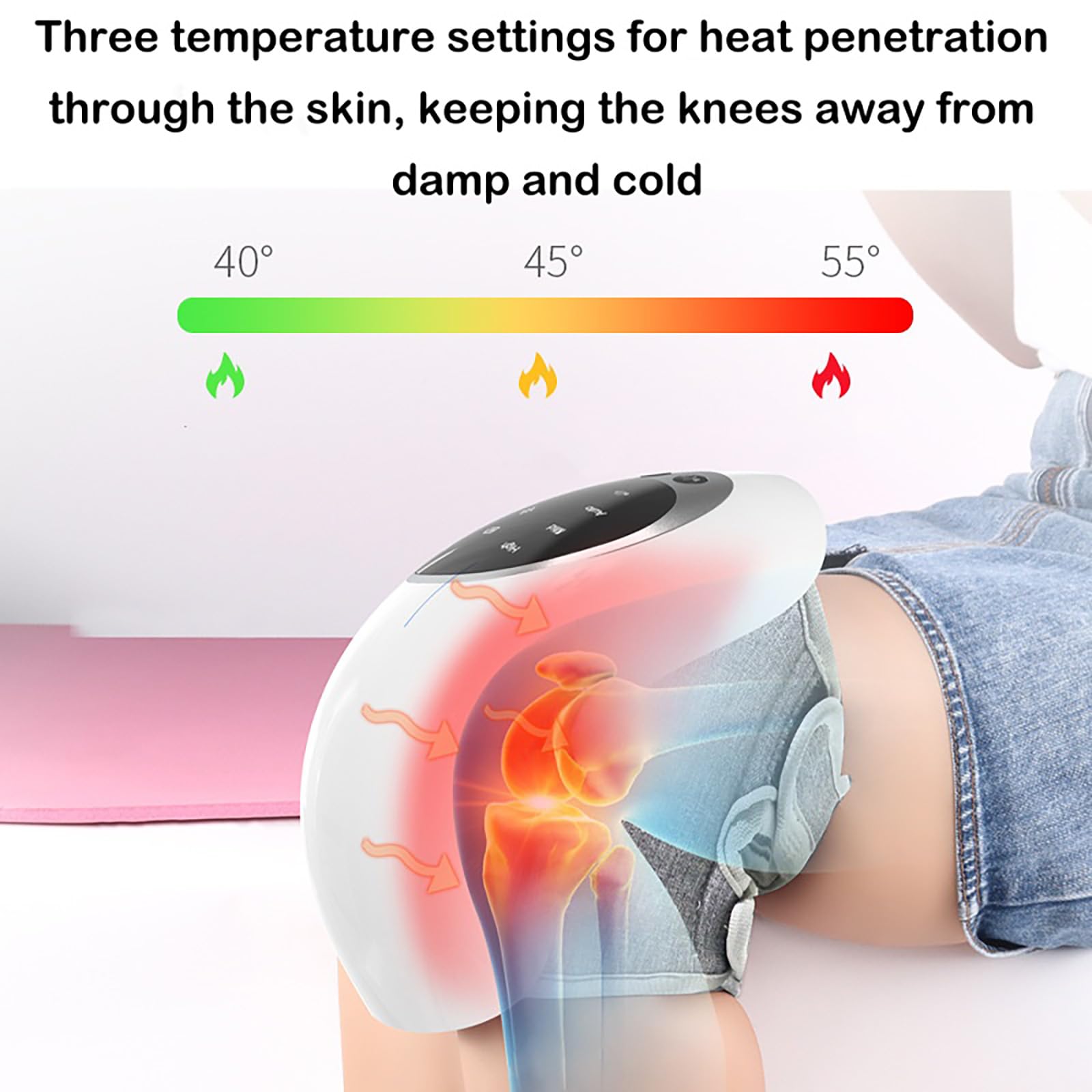 Kniemassagegerät mit Kniegurten, Wiederaufladbares Kniemassagegerät für Knie Schmerzlinderung, 3 Stufen Wärme & LED-Anzeige, Kabellose Kniebandage für Damen Herren