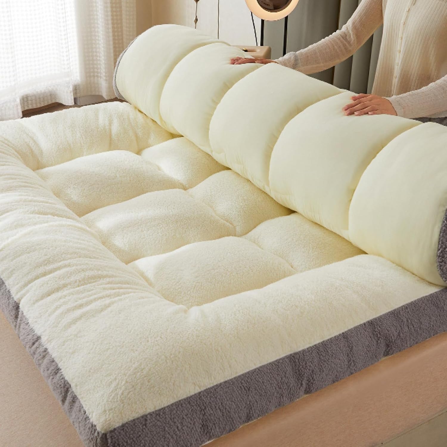 Winter Warm Sherpa Mattress, Fluffy Plush Reversible Futon Mattress Portable Foldable Camping Mattress(200x220cm, Blue)