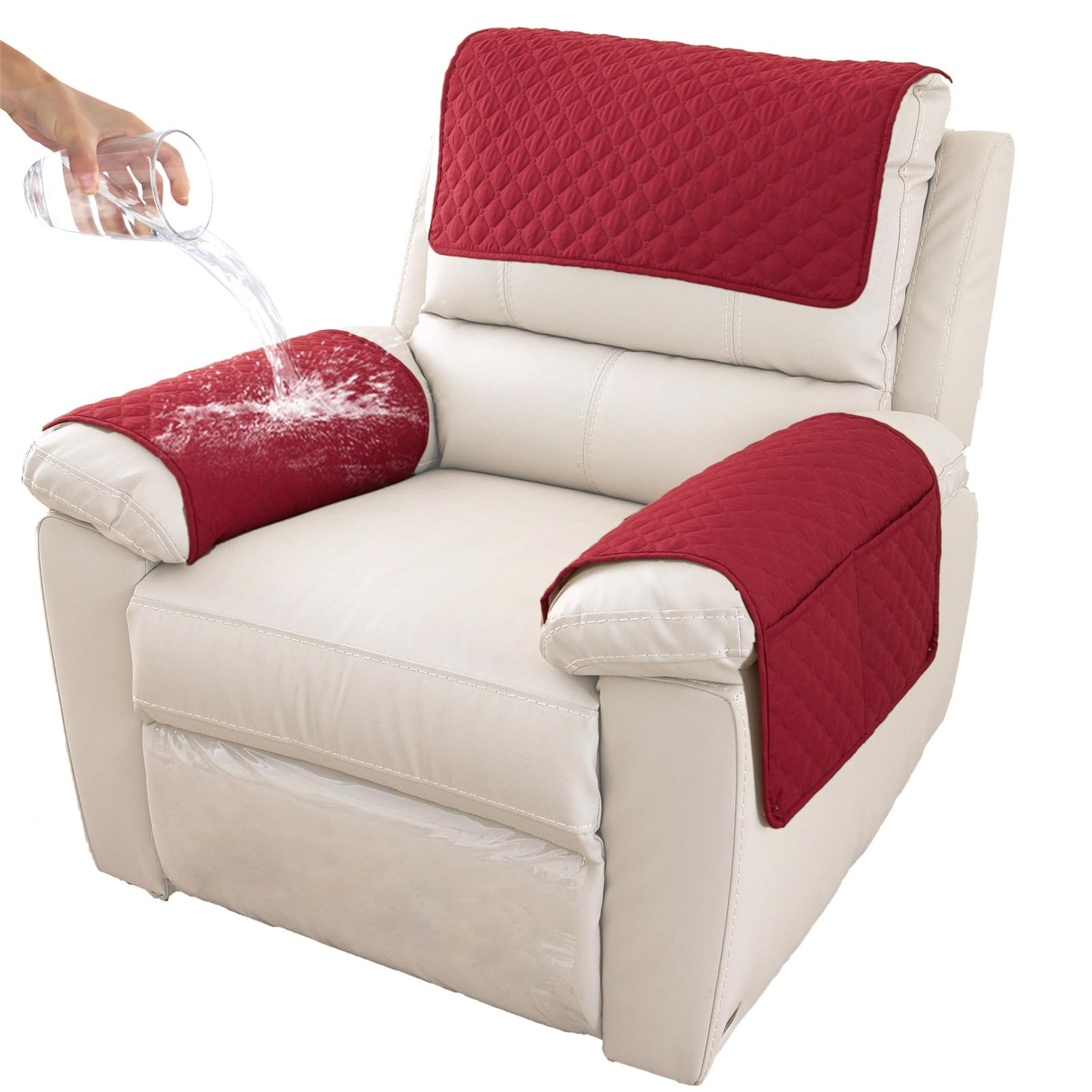 Gyhh Red Sofa Armrest Cover, Headrest Cover For Recliner Chair Arm Cover,Armchair Slipcover Nonslip Quilted Furniture Protector For Pets Leather Sofa Couch