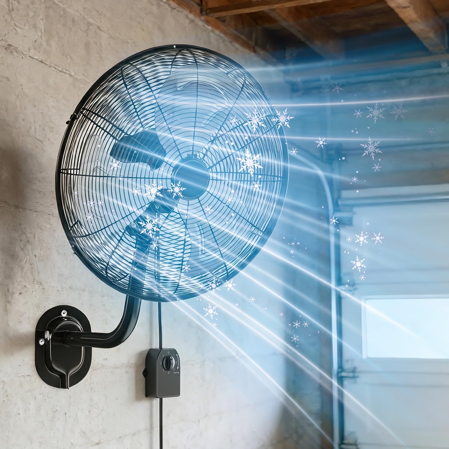 KEGIAN 20 Inch Wall Mount Fan, Max 5600 CFM High Velocity Outdoor Fans with 3 Speeds, 100° Oscillation, Adjustable Tilt, Oscillating Heavy Duty Wall Fan for Patios, Garage, Workshop, Industrial Use