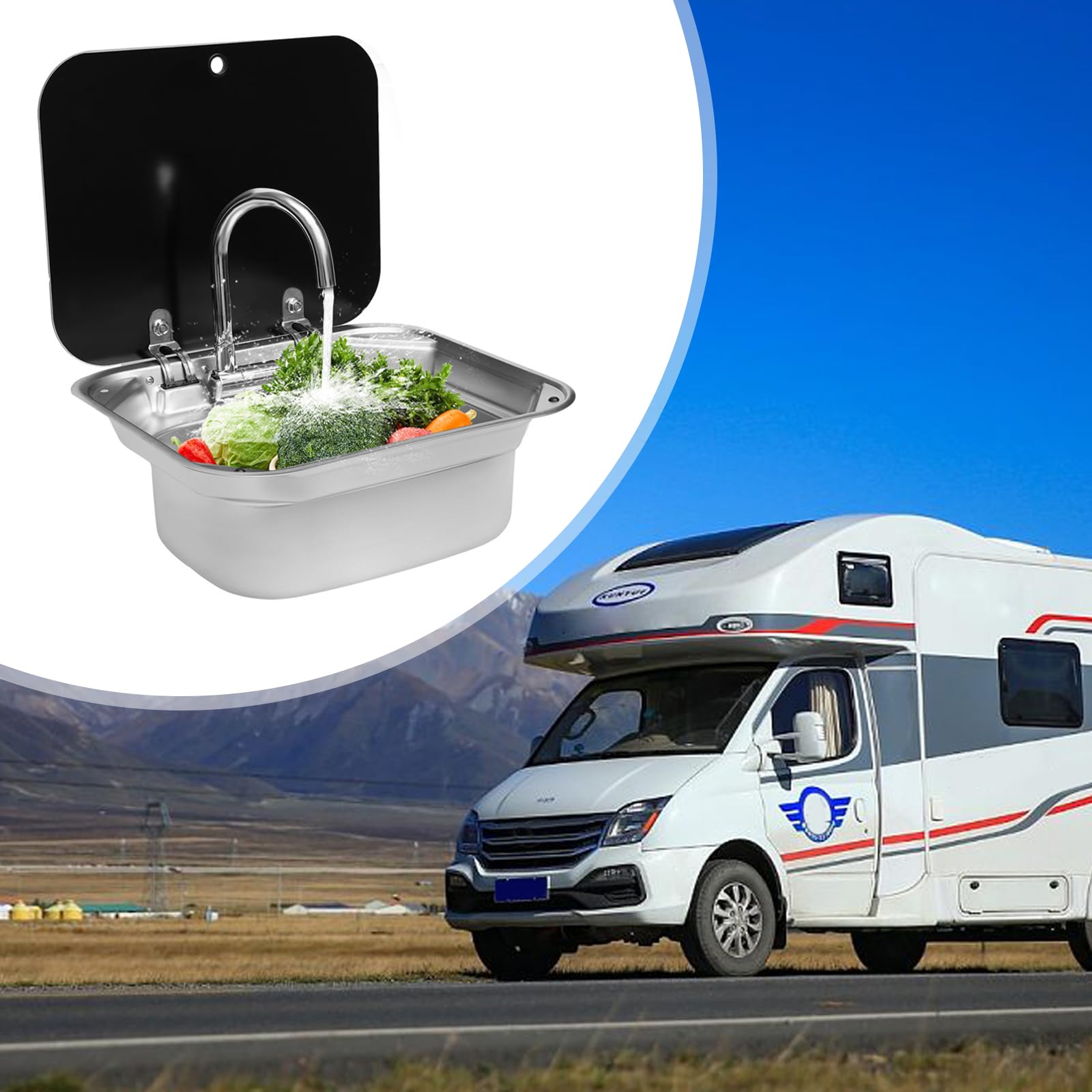 Ensemble de lavabo pour caravane, lave-mains pour camping-car, kit d'évier pour camping-car, avec robinet, évier en acier inoxydable pour caravane ou bateau