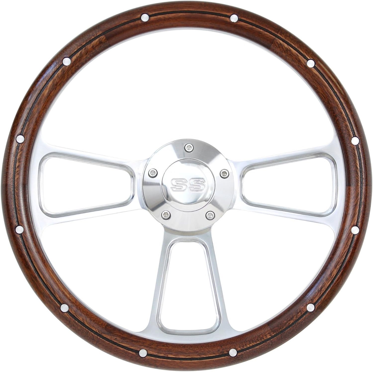 Chevelle, El Camino Billet & Real Mahogany Steering Wheel, SS Logo Engraved Horn"