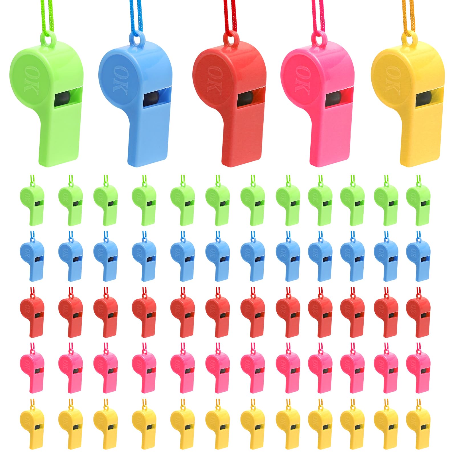 HENGBIRD 60 PCS Fischietto Professionale, fischietti per attività Sportive in 5 Colori con Cordino, Fischietto da Arbitro per Adulti, Ideale per Uso Professionale e situazioni di Emergenza