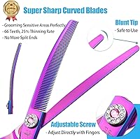 Vista 2 de PURPLEBIRD Tijeras curvadas hacia abajo de 7 pulgadas para peluquería para perros, tijeras texturizadoras de adelgazamiento, seguridad profesional