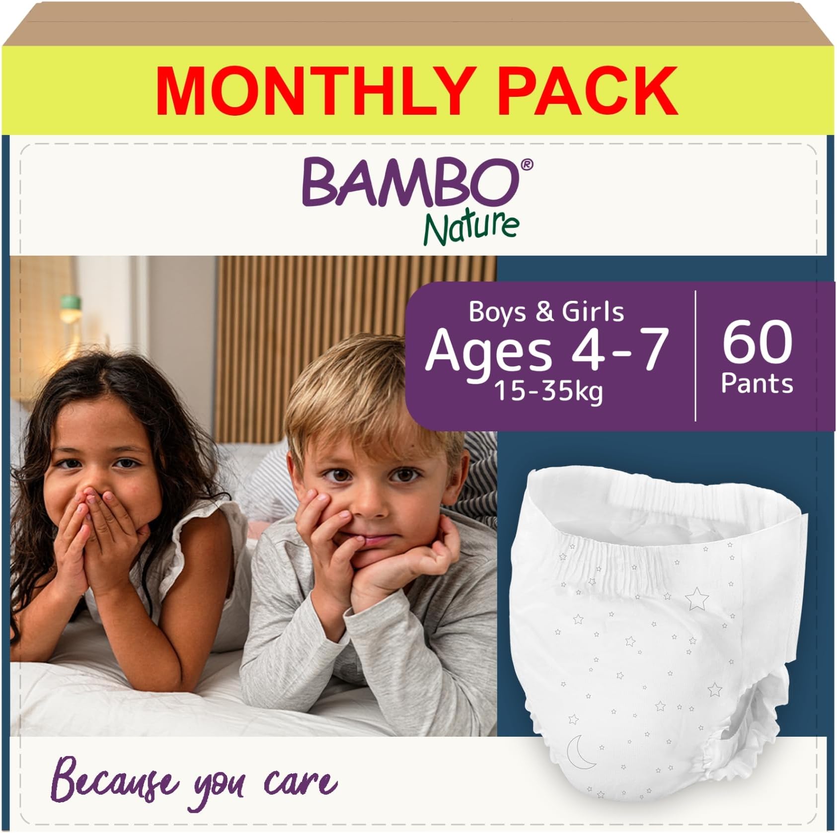 Dreamy Night Pants Nappies, (Children Aged 4-7, 15-35kg), 60PK Pull Up Pants, Eco Nappies, Keep Beds Dry All Night, Pull Ups Training, Secure, Comfortable, Potty Training