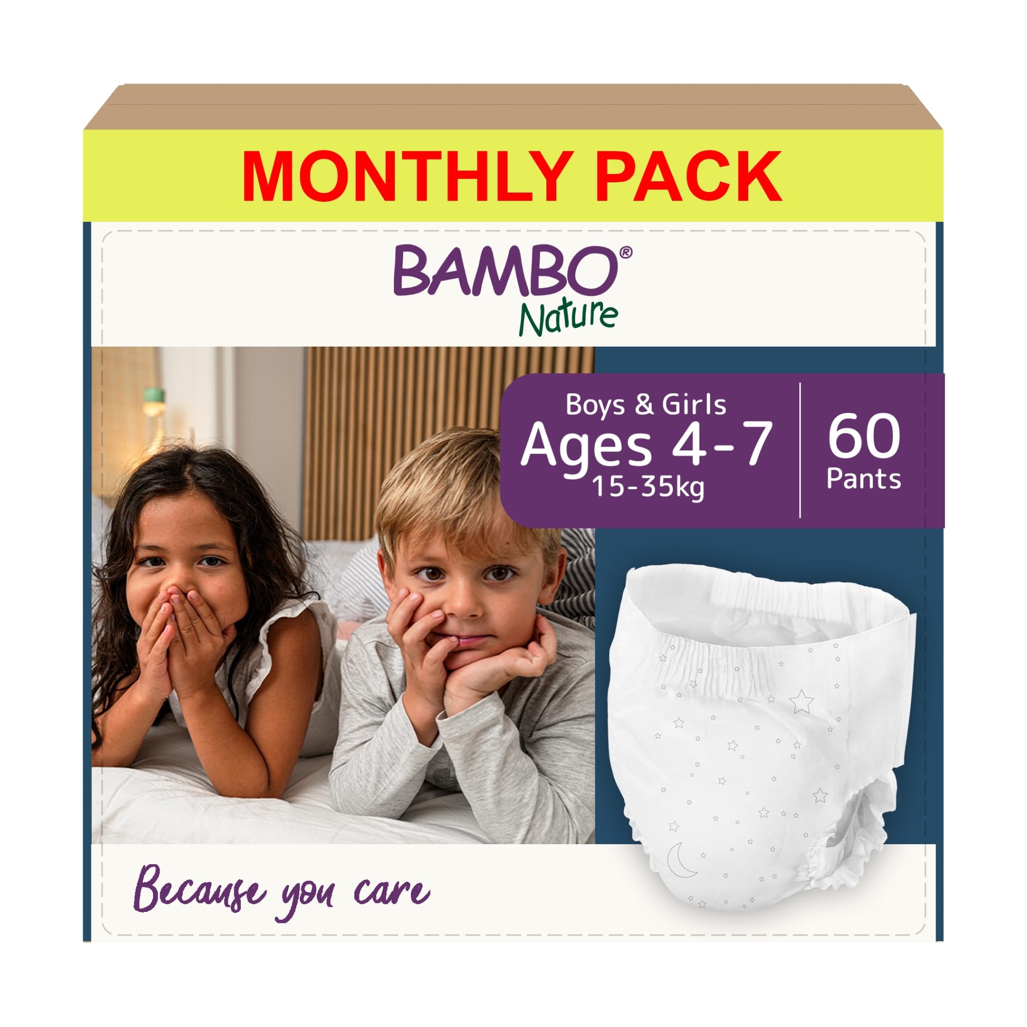 Dreamy Night Pants Nappies, (Children Aged 4-7, 15-35kg), 60PK Pull Up Pants, Eco Nappies, Keep Beds Dry All Night, Pull Ups Training, Secure, Comfortable, Potty Training