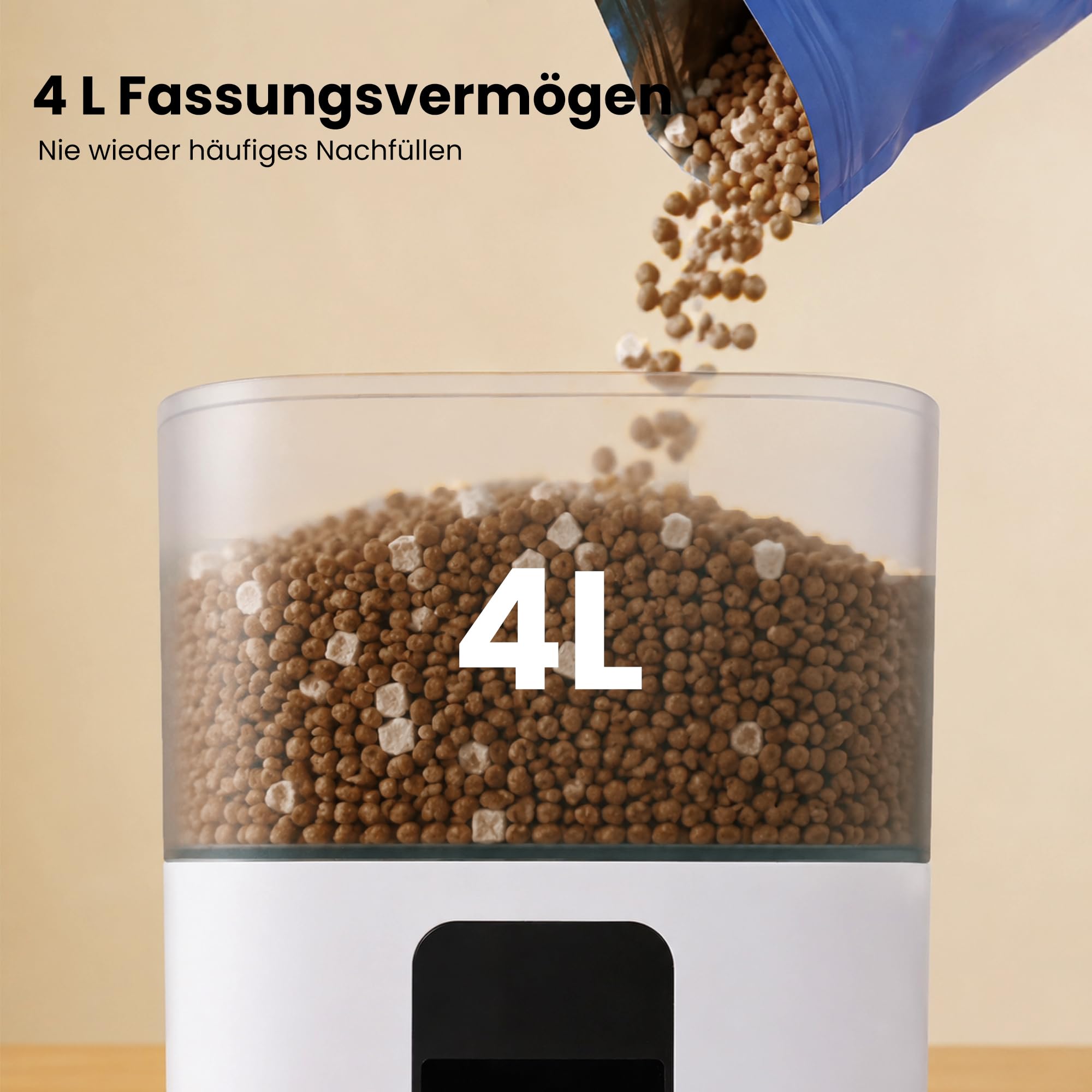 Futterautomat Katze, 4L Katzenfutter Automat, 2,4 G WiFi Katzen Futterautomat mit APP Steuerung, Futterspender Katze mit Edelstahlnapf für Katzen & Hunde, Weiß