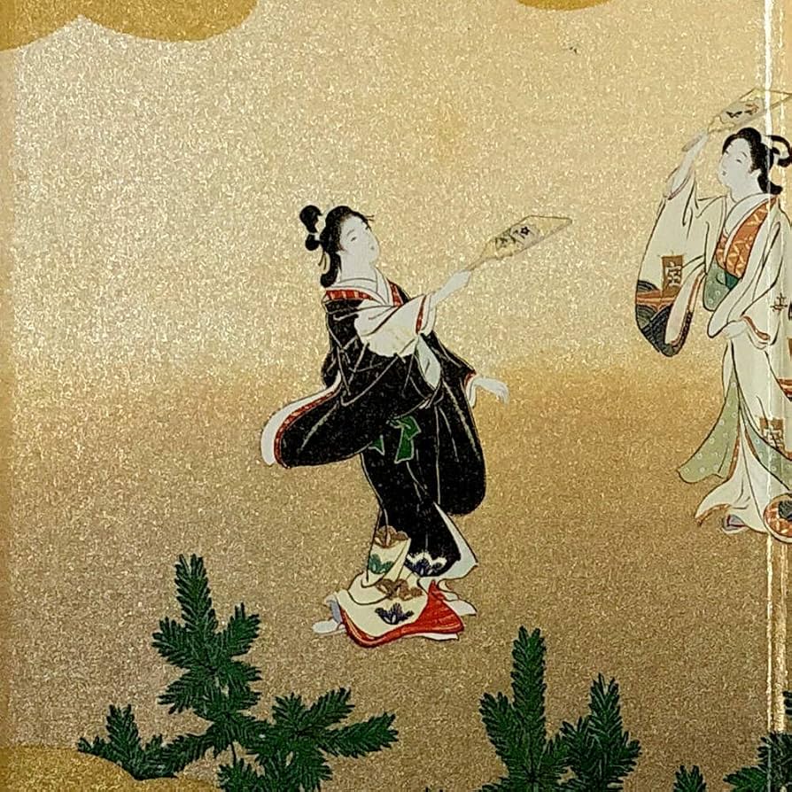 六曲屏風一対 ミニ屏風 インテリア 手描き アンティーク 平安絵巻　桜　日本画 六曲屏風一対 ミニ屏風 インテリア 手描き アンティーク 平安