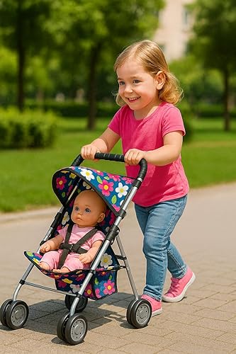 Miniatura 6 de fash n kolor El juego de 4 piezas para muñeca de bebé, diseño de flores, incluye paquete plegable y juego, cochecito de muñeca de bebé, silla alta 4