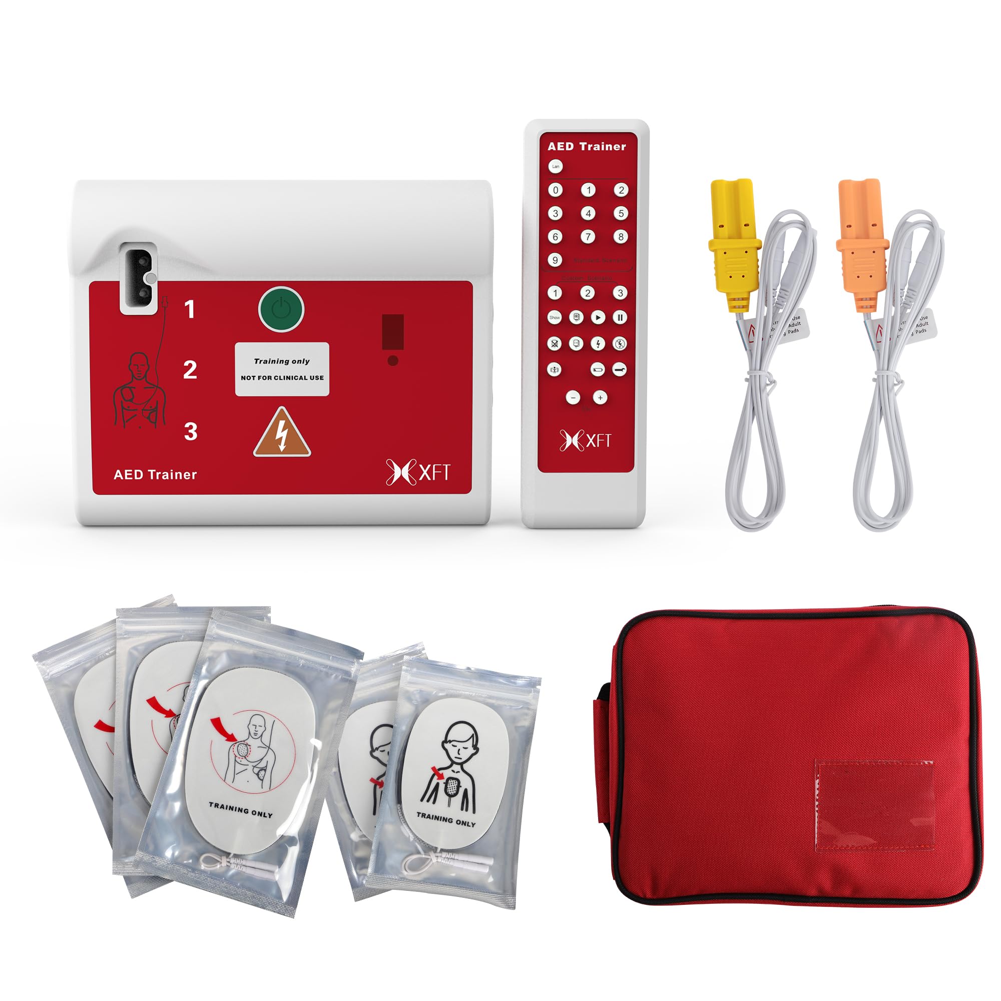 Entrenador de DEA, kit de entrenamiento de desfibrilador, entrenamiento de RCP con control remoto, voz en español e inglés, 10 escenarios diferentes, DEA Trainer para Curso de SVB y DEA (XFT 120C)