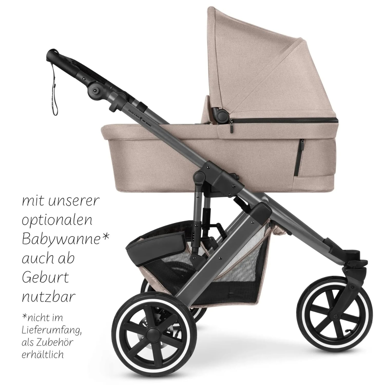 ABC Design Salsa 5 Run Jogger Sportwagen mit Sportzulassung Luftreifen Handbremse Federung wendbare Sitzeinheit Liegeposition bis 22 kg Camel