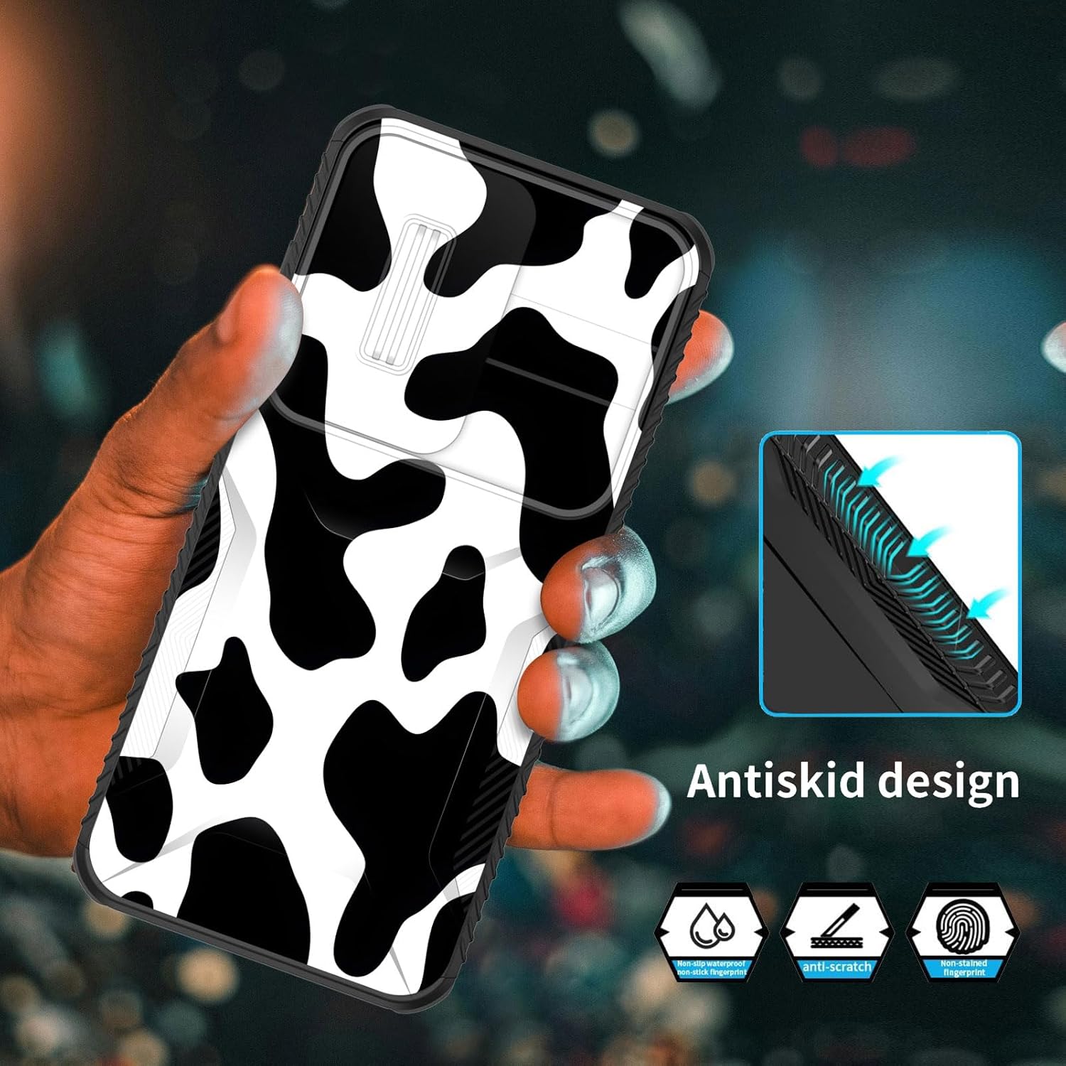 for Galaxy S24 Case Built in Slide Camera Lens Cover,Heavy Duty Shockproof Protection Dual Layer Case for Samsung Galaxy S24 6.2 inch 2024,Cow Print - Image 5