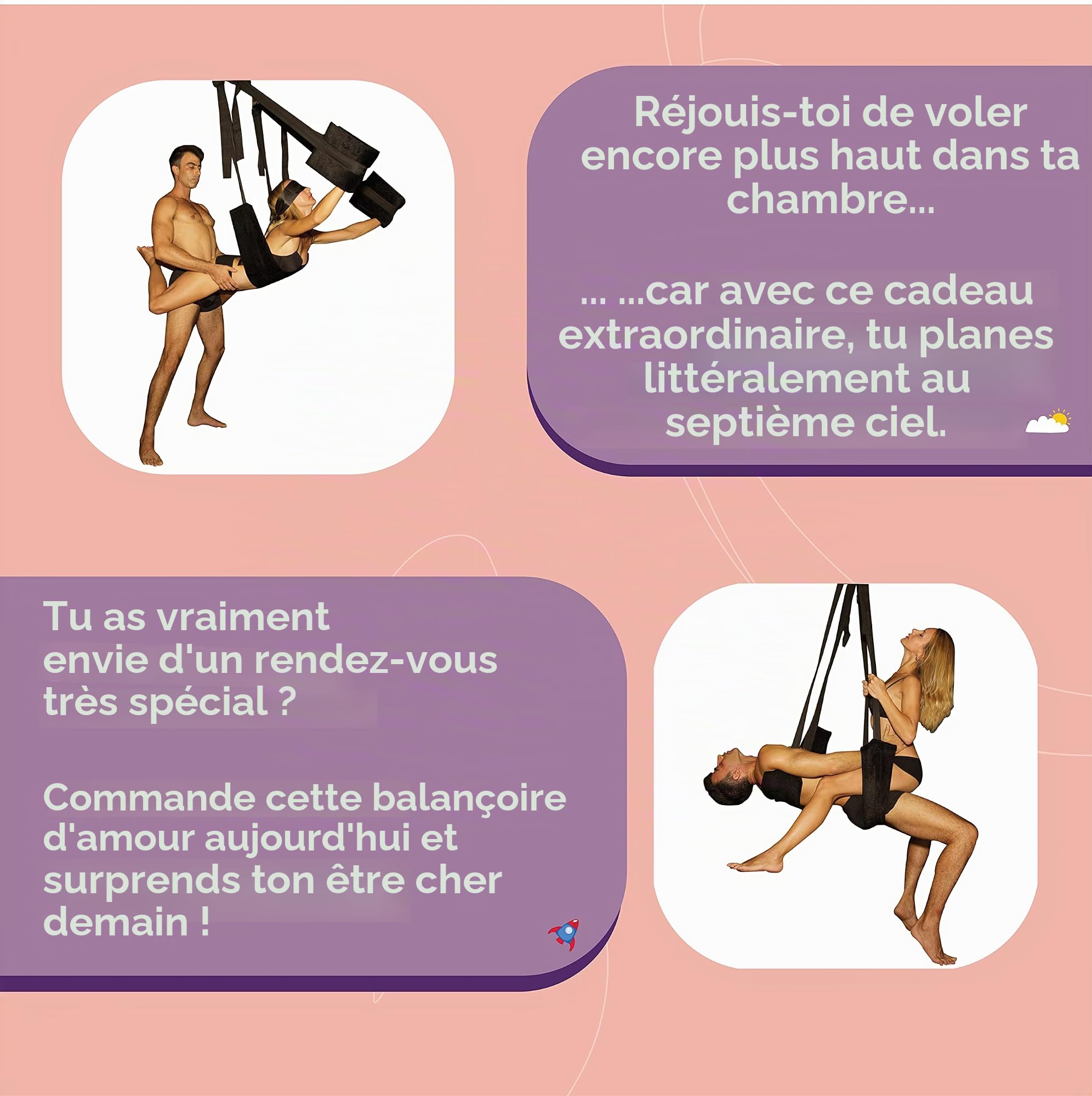 HOT DREAMS® Balançoire érotique 2 en 1 - Nouveaux angles, points intacts et positions auparavant impossibles - Balançoire sexuelle de qualité supérieure pour couples - Charge maximale : 200 kg