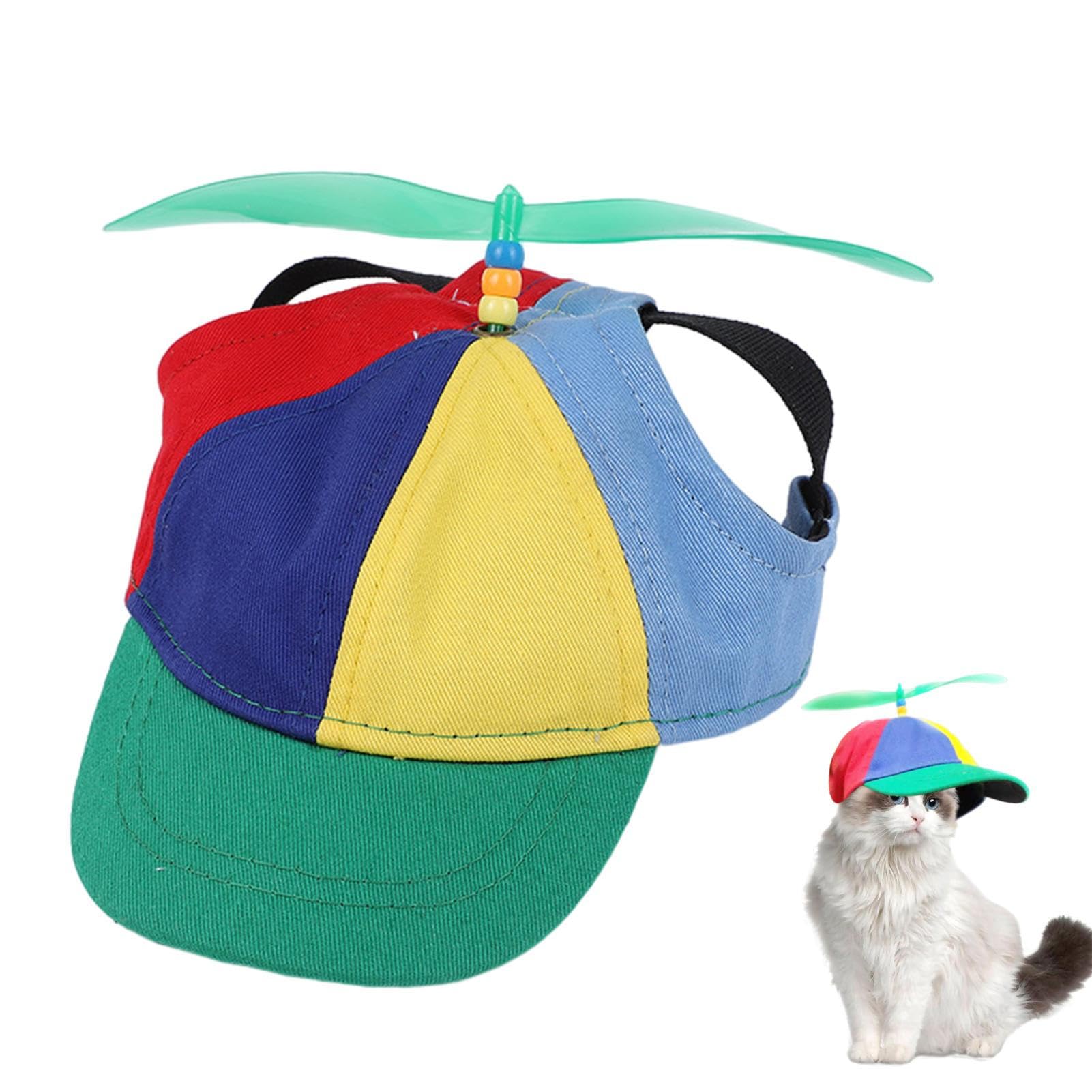 Jomewory Propeller Hat for Pets, Cat Propeller Hat with Ear Holes, Dog Hat, Rainbow Helicopter Top Hat, for Small Dogs Puppy Cats Supplies