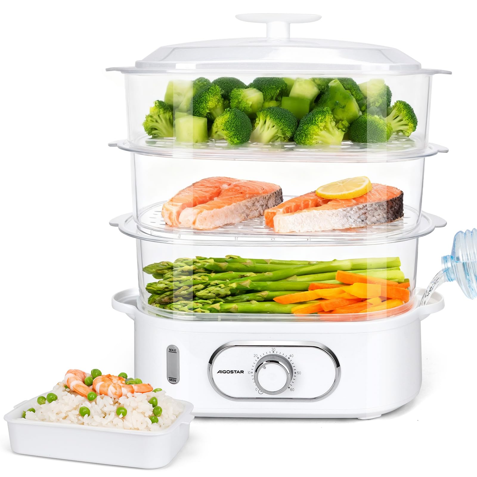 Aigostar Cuiseur Vapeur Electrique 12L 900W 3 Récipients Empilables Minuterie 60 Minutes Sans BPA
