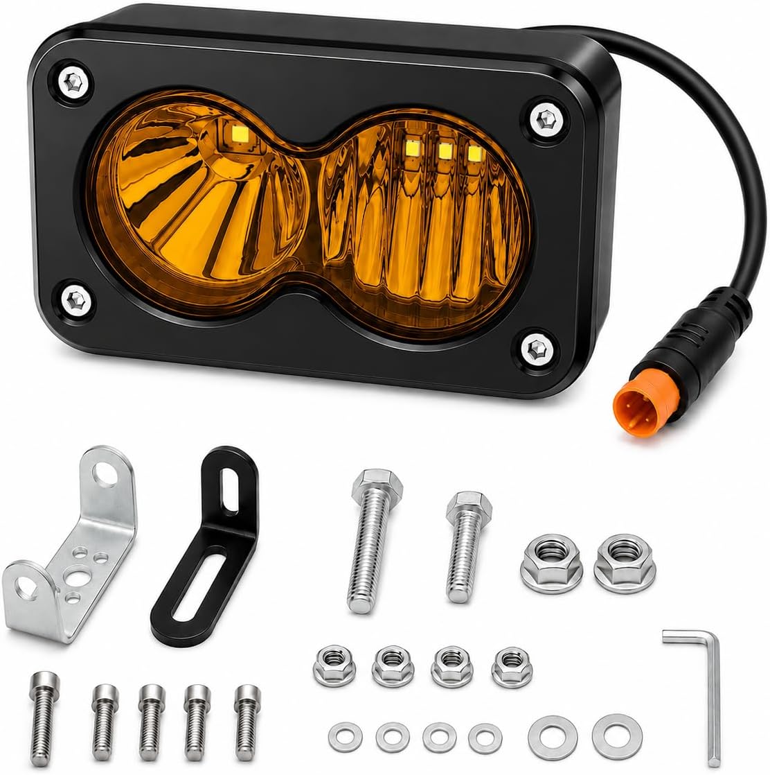 Upgrade LED Baja Headlight for Ridstar Q20/Q20 Lite/Q20 Pro,20W 6000-6500K Waterproof 3-Pin Plug and Play w/Mount Bracket,Amber High Beam Light
