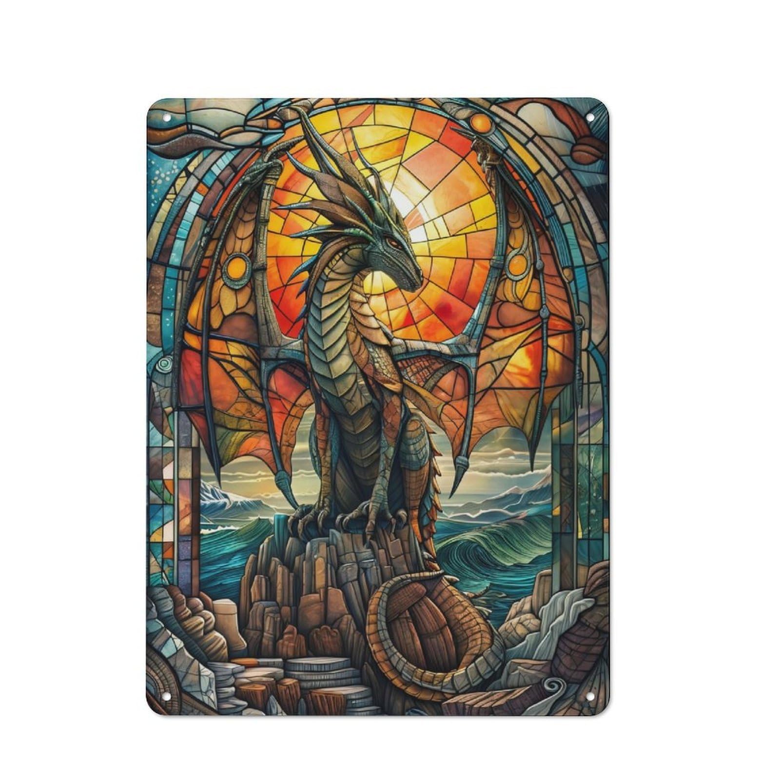 Junmoney Sea Side Dragon Metal Sign 40X30cm With For Garage Wall, Vintage Decor, Tin Sign Wall Decor For Garages And Workshops
