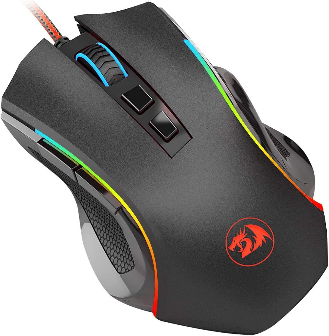 Redragon M602 Wired Gaming Mouse, RGB Spectrum Backlit Ergonomic Mouse, Programmable with 7 backlight modes up to 7200 DPI for Windows PC Gamers - Black (Renewed)
