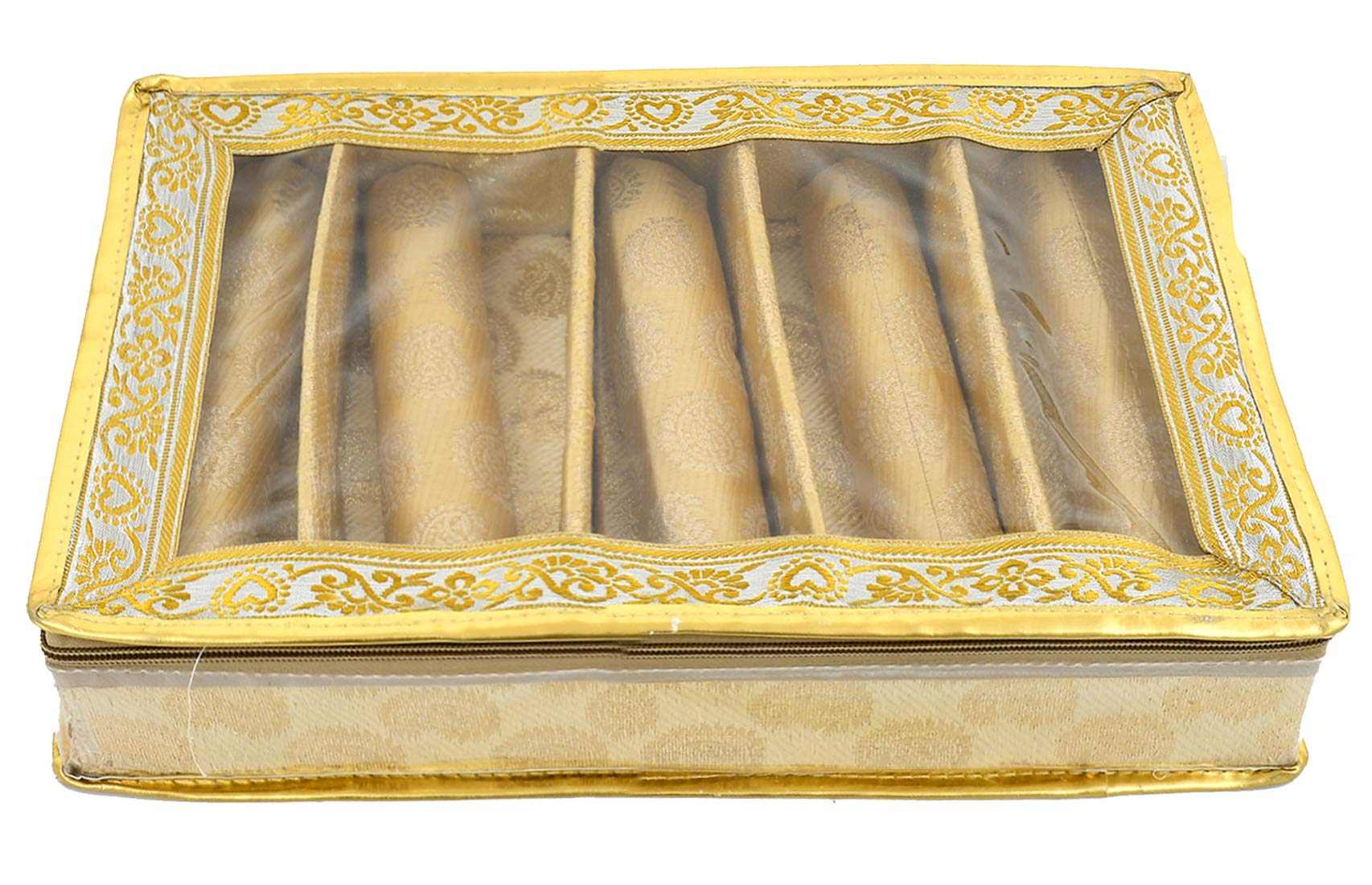 Kuber Industries Carry Design Brocade Hardboard Five Rod Bangle Box (Gold) -CTKTC38754