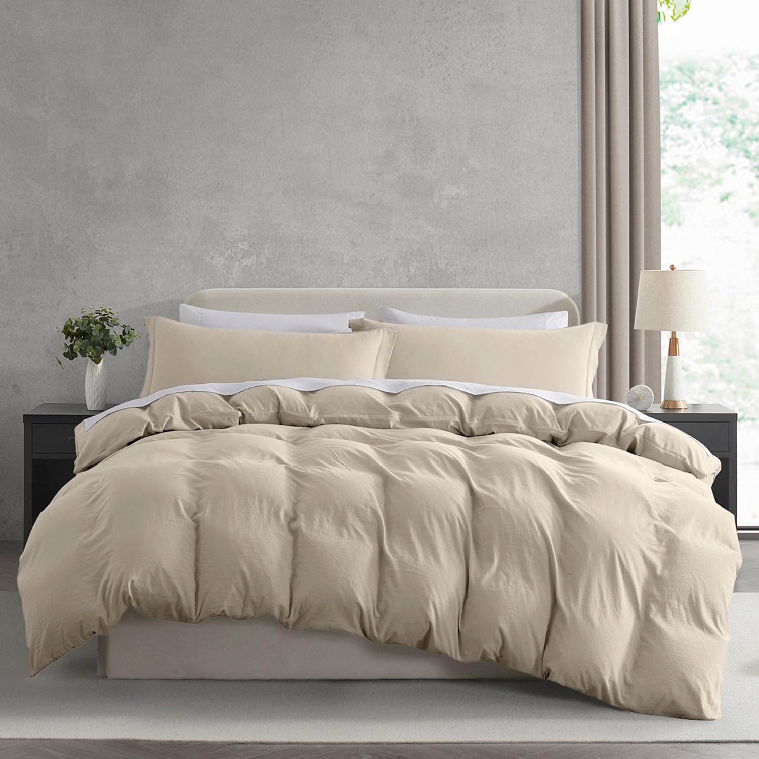 Nestl Linen Duvet Cover Queen Size - Soft Double Brushed Queen Duvet Cover Set, 3 Piece, with Zipper Closure, 1 Duvet Cover 90x90 inches and 2 Pillow