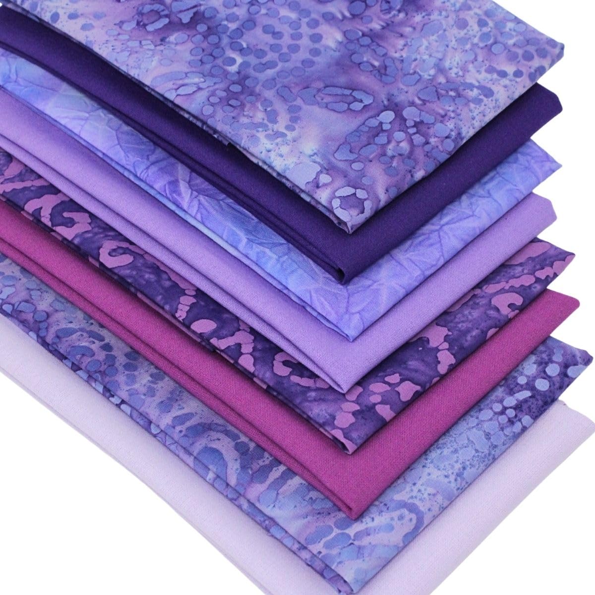 8 Fat Quarters Bundle - Purple Patchwork Stunning Batik and Plain Solid Fabrics in Shades of Purple. 100% Cotton for Quilting, Patchwork & Crafting (Free Patchwork Pattern by Overdale Fabrics).
