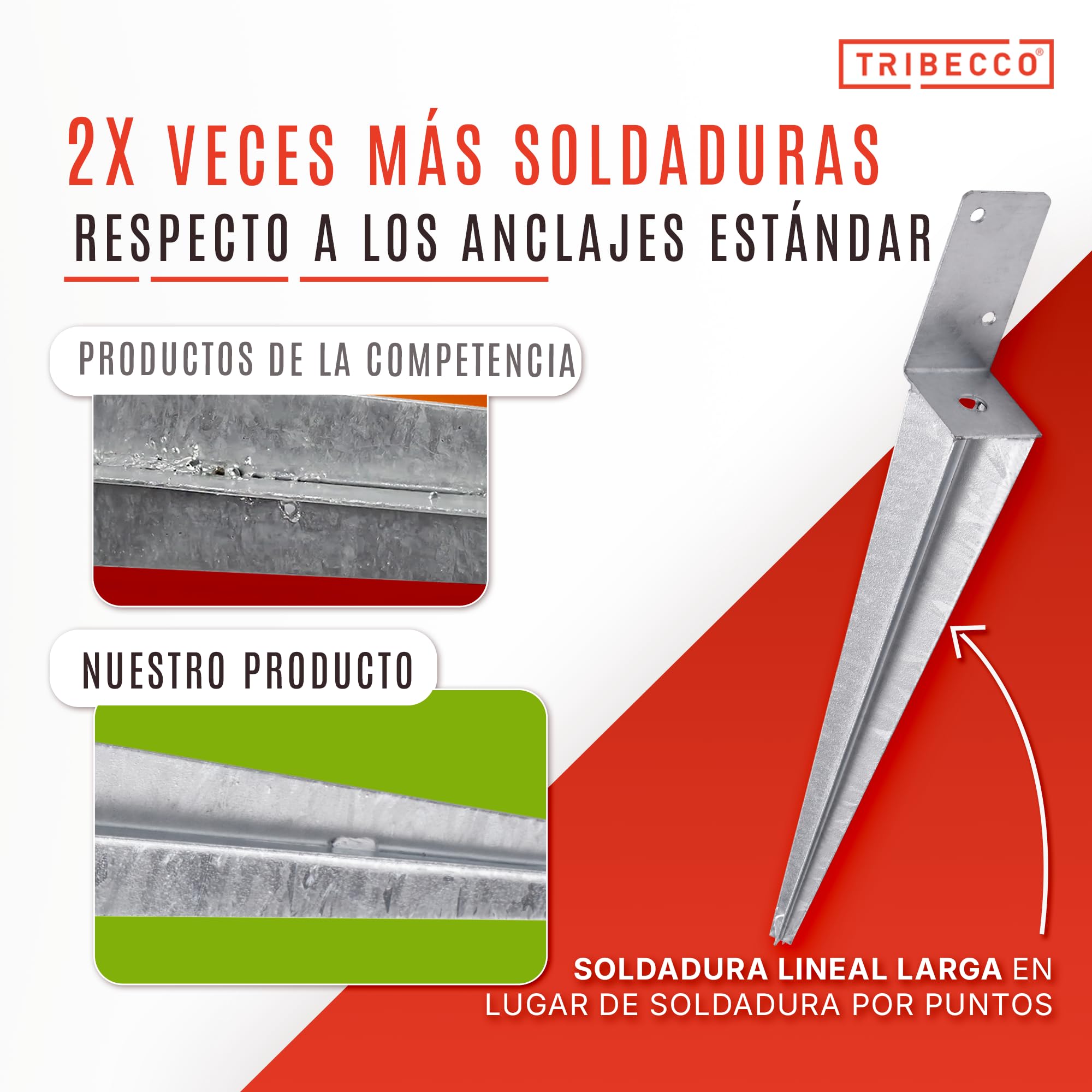 TRIBECCO 16 soportes universales para postes, para clavar, L, galvanizados en caliente, manguito de impacto, acero plateado (16, 70 x 700)