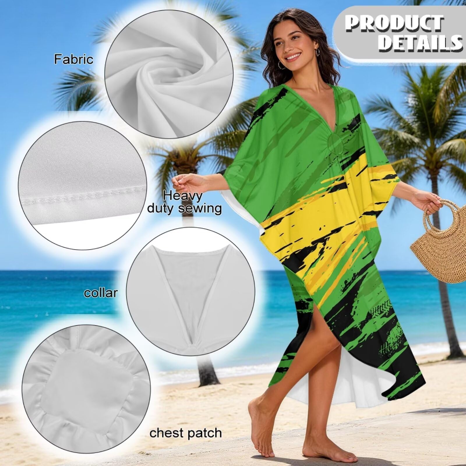 Maxi abito da donna caftano con scollo a V, maniche a pipistrello, copricostume da spiaggia taglie forti abiti estivi da spiaggia