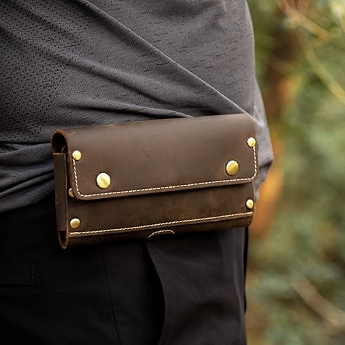 Miniatura 2 de Topstache Funda de cuero para teléfono con clip para cinturón, dos bolsillos para teléfono celular, tarjetero de cuero, cartera para dinero en