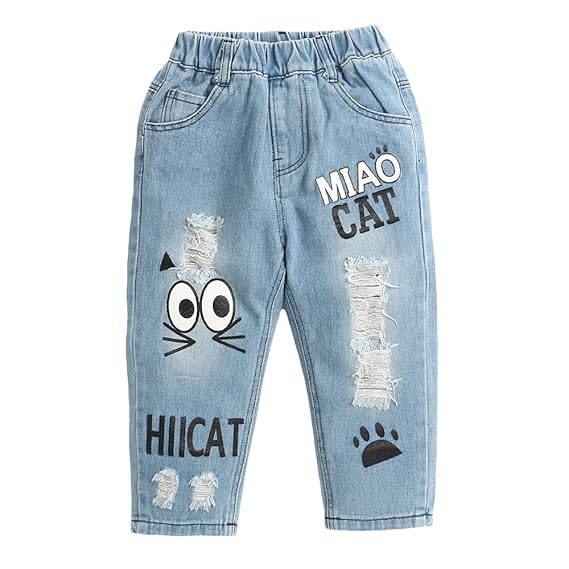 Hopscotch Boys Poly Cotton Applique Full Length Jeans in Blue Color