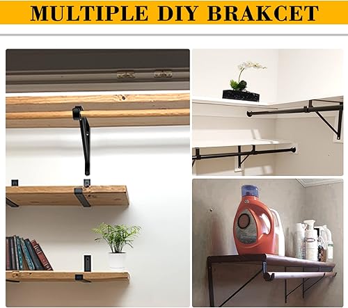 Miniatura 7 de Soporte para barra de armario, soporte de estante resistente con soporte para barra, 10.9 x 10.2 pulgadas, soporte de barra de armario negro montado