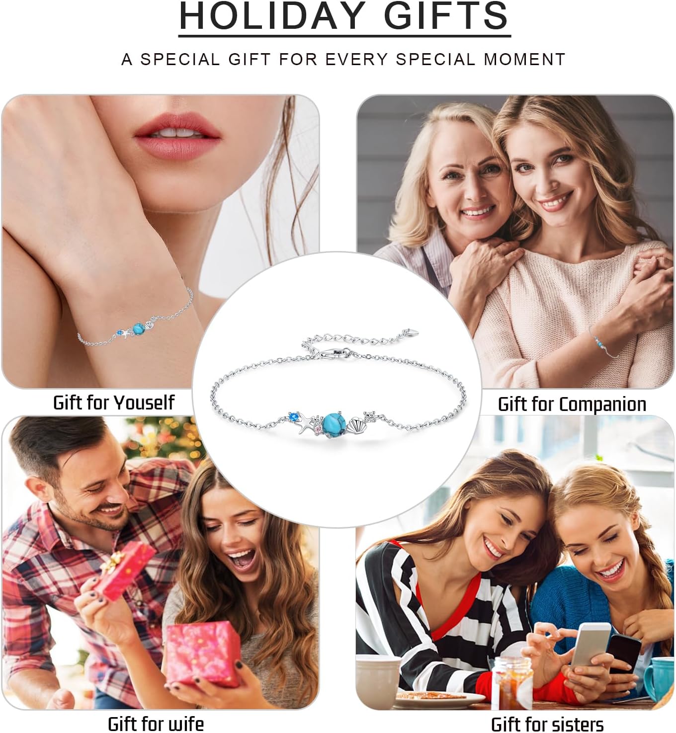 Starfish Shell Bracelets 925 Sterling Silver Beach Bracelet Ocean Jewelry Gifts for Women Girls