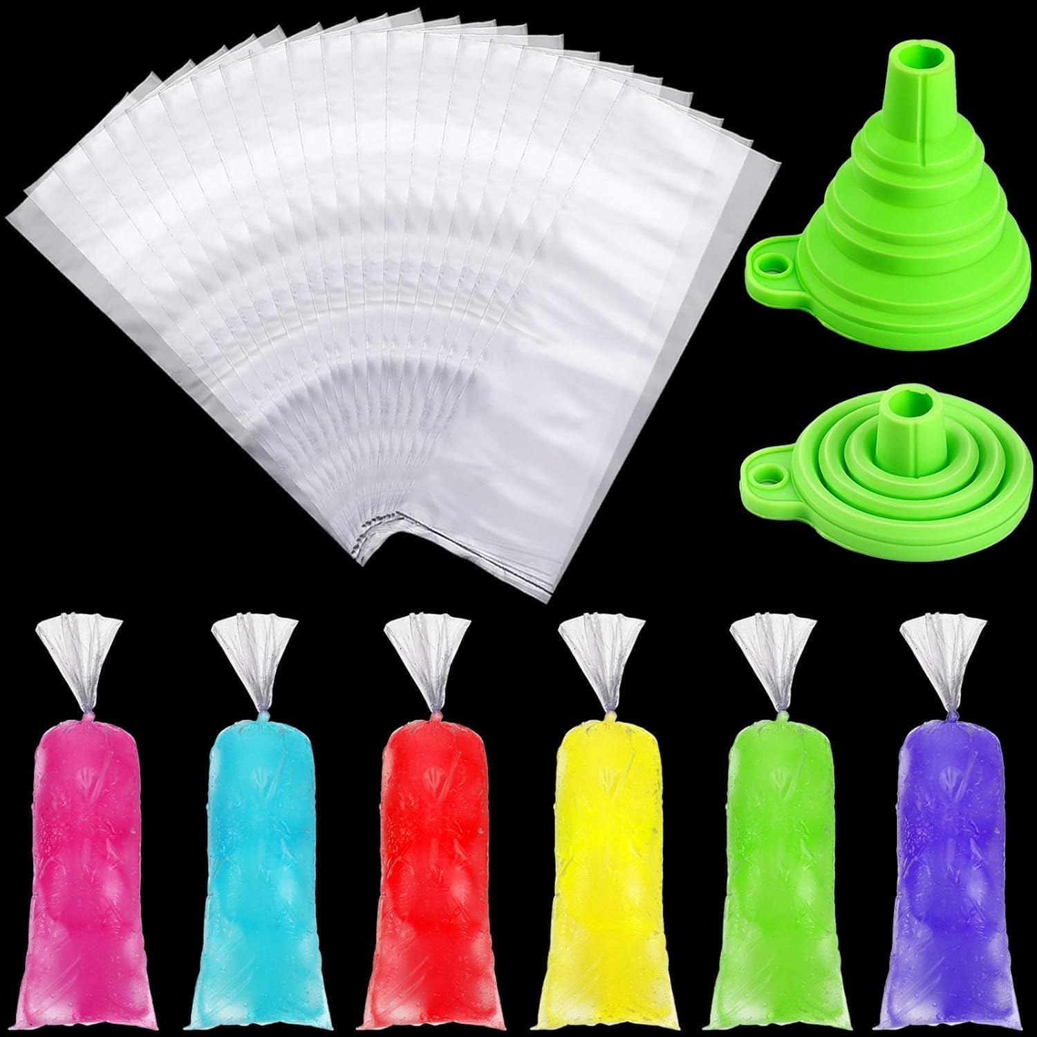 Boao 240 Pieces Ice Lolly Bags Disposable Ice Lolly Mold Plastic Candy Freeze Pop Bags with Silicone Funnel for Making Yogurt Candy (3 x 12 Inch)