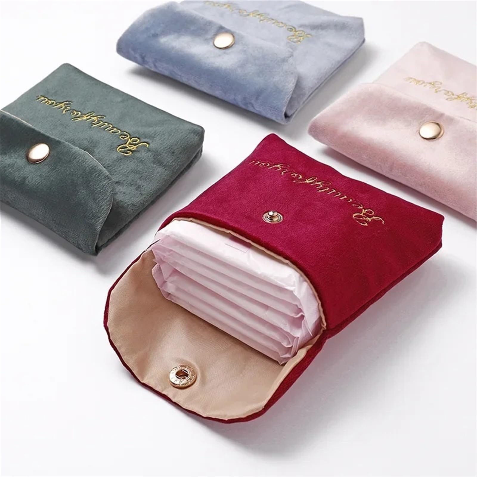Tampon Tasche 7Pcs Serviette Sanitär Pad Beutel Frauen Mädchen Nette Handtuch Lagerung Tasche Geldbörse Lippenstift Kopfhörer Fall Kreditkarte Halter taschen
